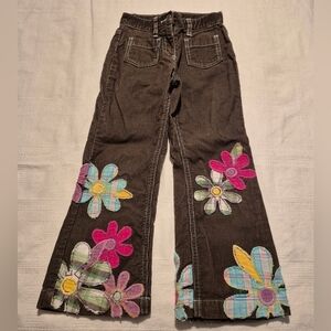 Mini Boden girls size 5/6 years brown corduroy pants with applique flowers spots